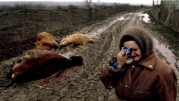 Селение Самашки, российские войска убили скот этой женщины. 1994 год 