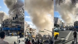 TOPSHOT - This combination of video grabs taken from UGC images posted on social media on February 28, 2026, and verified by AFPTV teams in Paris, show a repoted explosion in Tehran.