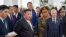 North Korean leader Kim Jong Un (center left) visits a Russian aircraft plant that builds fighter jets in Komsomolsk-on-Amur, Russia, on September 15.