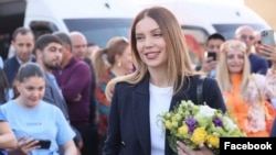 Armenia - Anna Grigorian of the opposition Hayastan bloc attends an election campaign rally in Yerevan, May 14, 2026.