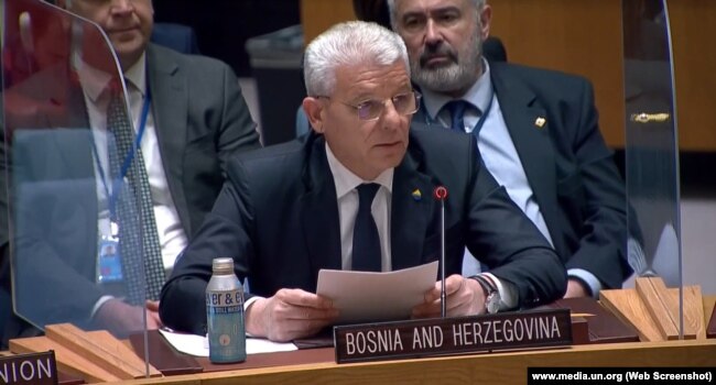 Šefik Džaferović, predsjedavajući Predsjedništva BiH, obraća se Savjetu bezbjednosti UN, Njujork, SAD, 11. maj 2022.