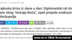 Skrinšot vesti objavljene na sajtu Radio-televizije Vojvodine 5. aprila 2022.