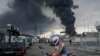 Smoke rises in the distance after a Russian attack on the Ukrainian port city of Odessa on April 3.