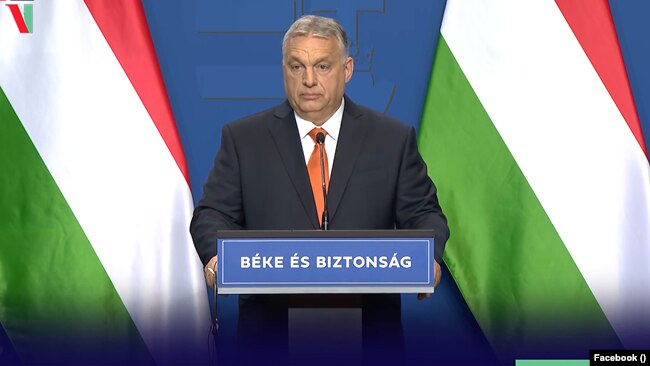 Prime Minister Viktor Orban speaks at a press conference in Budapest on April 6.