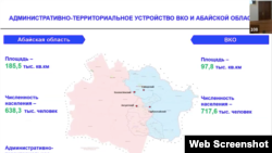 Административно-территориальный состав Восточно-Казахстанской и Абайской областей. Карта, показанная на сессии областного маслихата