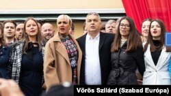 Prim-ministrul ungar, Viktor Orbán, la un miting de încheiere a campaniei sale electorale din orașul Székesfehérvár, 1 aprilie 2022.