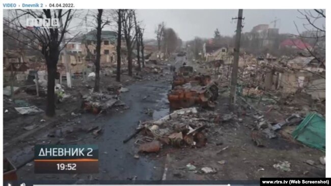 Video greb izveštaja o masakru u Buči u Dnevniku 2, centralnoj informativnoj emisiji Radio-televizije Republike Srpske 4. aprila 2022.