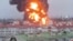 A screen grab of a purported attack by Ukrainian helicopters on a fuel depot in the Russian city of Belgorod on April 1. 