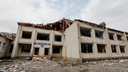 A destroyed building in the village of Kukhari after it had been liberated from Russian occupation by Ukrainian forces. 