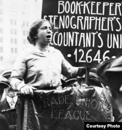 Early American women's activist Rose Schneiderman speaks at a union rally around 1910.