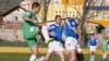 The imams, in green, took on a team of Catholic priests, in blue, in Tuzla's Tusanj stadium.
