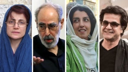 از چپ به راست: نسرین ستوده، ابوالفضل قدیانی، نرگس محمدی و جعفر پناهی