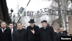 Polish President Bronislaw Komorowski (R) led a procession of leaders to Auschwitz last month.