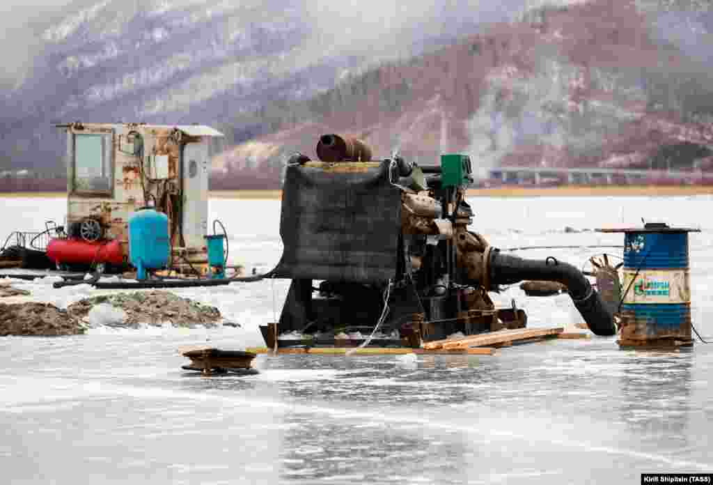 Things came to a head in early 2019, when a Chinese-owned company began laying pipes (pictured) for a bottling plant that would have sucked millions of liters of water from the clear depths of Lake Baikal.