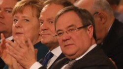 Канцлерка Ангела Меркель Angela Merkel, президент Європейської комісії Дональд Туск, і тодішній керівник землі Рейн-Вестфалія Армін Лашет