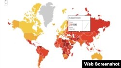 Результаты Казахстана на карте Индекса восприятия коррупции на скриншоте сайта Transparency International.