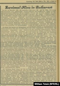 Corespondenţă din România a lui Karl-Hermann Theil în „Völkischer Beobachter” din 22 iulie 1944
