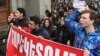 University students in Yerevan protest on November 9 against government plans to largely abolish military draft deferments.