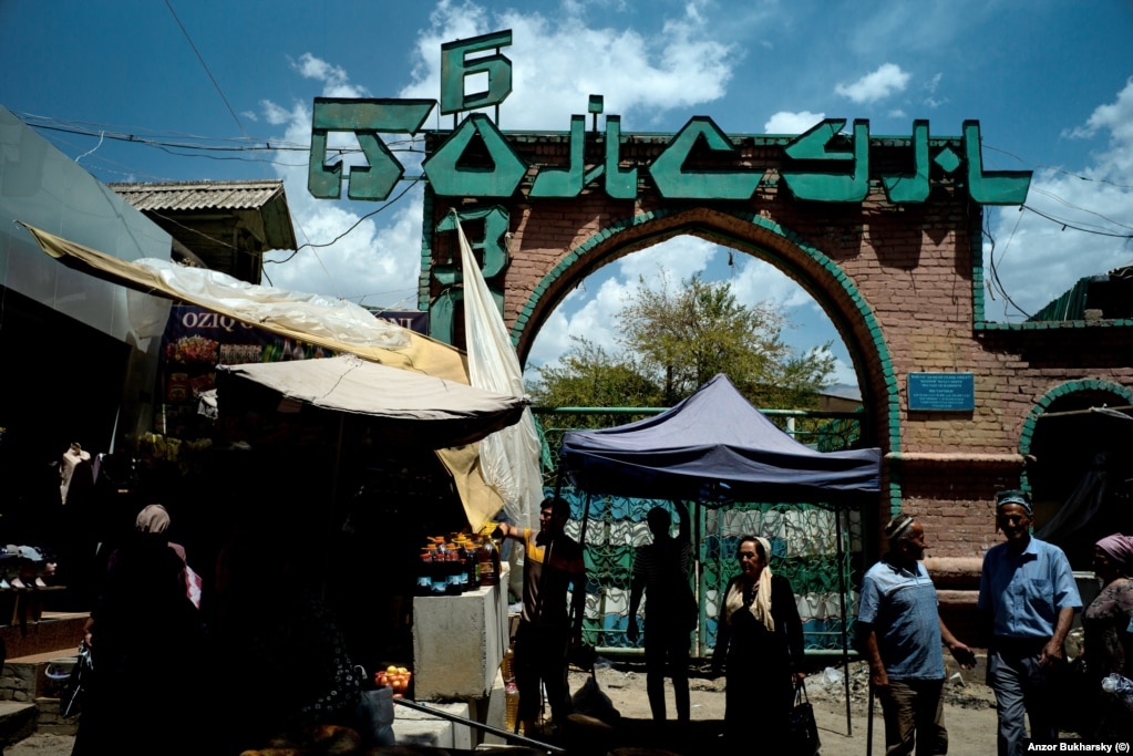 The closed entrance to a bazaar in Boysun, in southern Uzbekistan.