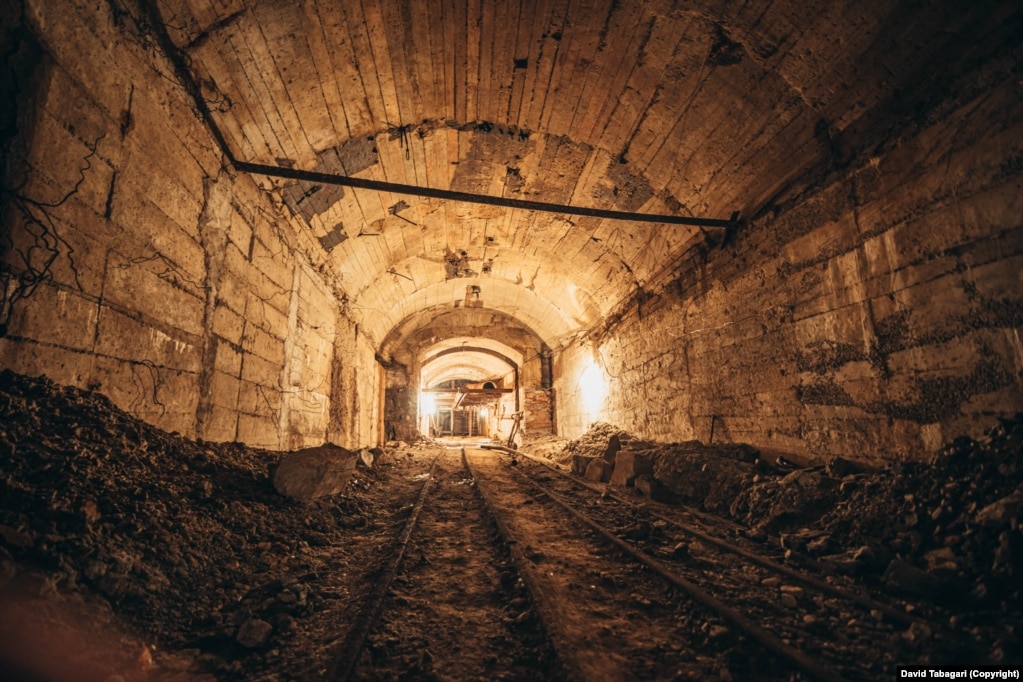 Decaying wagon tracks in a tunnel beneath Tbilisi.