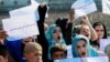 Afghan women protest against the Taliban's restrictions on their rights in Kabul on October 21.