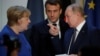Almaniya kansleri Angela Merkel (solda) Fransa və Rusiya prezidentləri Emmanuel Makron və Vladimir Putin 2019-cu ildə