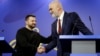 Ukraine's President Volodymyr Zelensky (L) shakes hands with Albania's Prime Minister Edi Rama (R) during a joint press conference, as part of the "Ukraine–Southeast Europe Summit" in Tirana on February 28, 2024.