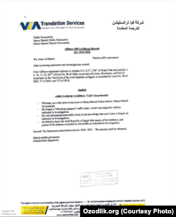 Документ, предоставленный Абдулазизом Мамасодиковым. Редакции «Озодлика» не представляется возможным подтвердить подлинность данного документа и приведенную в нем информацию.