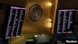 Votul la Adunarea generală ONU pentru suspendarea Rusiei din Consiliul ONU pentru drepturile omului, New York, 7 aprilie 2022.