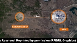 Супутниковий знімок, що показує розташування військового табору