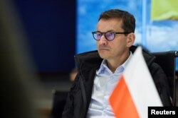 Mateusz Morawiecki lengyel miniszterelnök Kijevben 2022. március 15-én