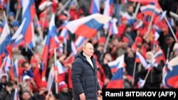Vladimir Putin, predsednik Rusije, na mitingu povodom osme godišnjice aneksije ukrajinskog poluostrva Krim u Moskvi 18. marta 2022.
