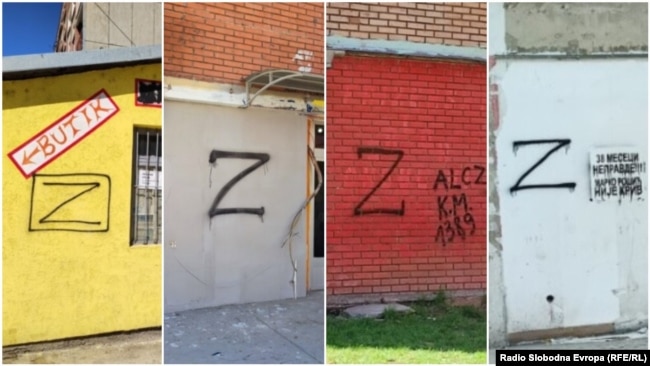 Simboli 'Z' shihet në muret e disa ndërtesave në Mitrovicë të Veriut më 6 prill 2022.