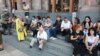 Armenia - Refugees from Nagorno-Karabakh protest outside the main government builing in Yerevan, September 9, 2021.