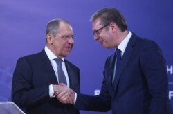 Sergej Lavrov és Aleksandar Vučić Belgrádban 2021. október 10-én