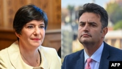 The opposition field has narrowed to two front-runners: center-left lawyer and vice president of the European Parliament, Klara Dobrev (left): and Peter Marki-Zay, the conservative mayor of Hodmezovasarhely. (composite file photo)