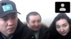 Askhat Zheksebaev, (left to right) Abai Begimbetov, and Diana Baimagambetova appear on video in the court in Almaty on October 8.