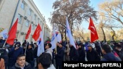 Opposition supporters rally in Bishkek on November 29.