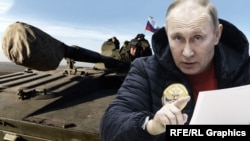 Президент Росії Володимир Путін і російські танки (колаж)