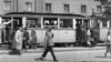 Miskolc, Hungary, 1957. Bajcsy-Zsilinszky utca, villamosmegálló a Soltész Nagy Kálmán (Kun Béla) utcánál.