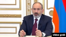 Armenian Prime Minister Nikol Pashinian holds an online press conference, November 23, 2021.