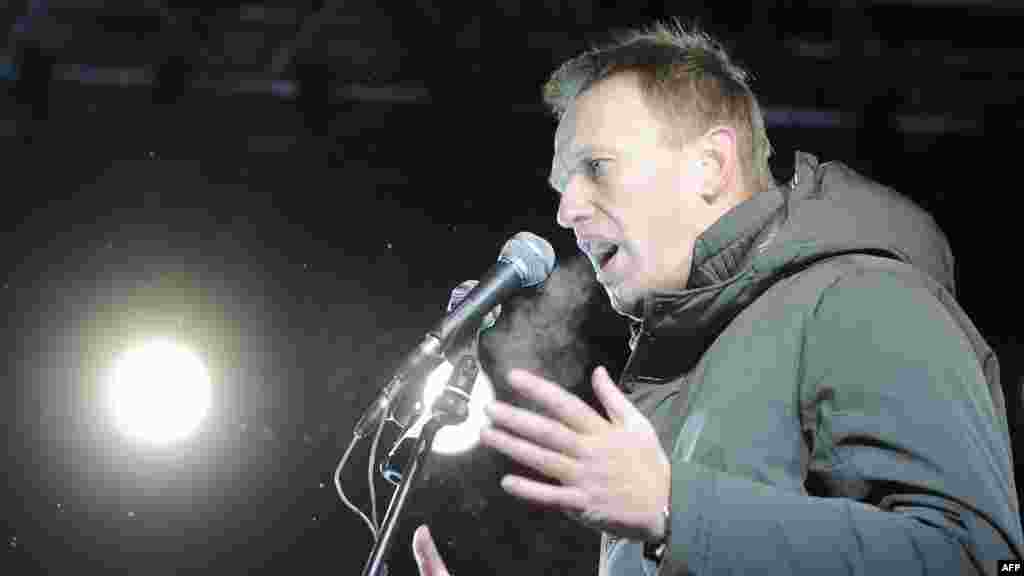 One of the protest movement leaders, Alexei Navalny, addresses the opposition rally.