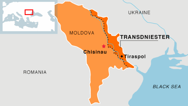 Harta e rajonit të shkëputur të Transdniester, që gjendet në kufi me Ukrainën.