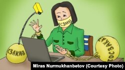 Мирас Нұрмұханбетовтың карикатурасы.