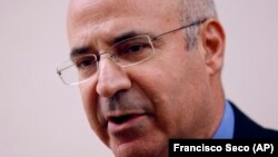 William Browder talks to reporters after leaving the antigraft prosecutor's office in Madrid in May.