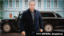 Коллаж: Путин и Aurus
