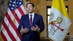 US Secretary of State Marco Rubio speaks to the media during a previous visit to the Holy See in Rome last year.