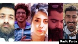 An Iranian news agency has published "confessions" from five people whose friends say they were coerced into making the admissions by being tortured: Amir Arslan Mahdavi (left), Hesam Mousavi (second from left), Dena Shibani (center), Mohammad Khiveh (second from right), and Eshraq Najafabadi. 