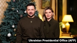 Президент Украины Владимир Зеленский и его супруга Елена во время новогоднего обращения к украинскому народу.