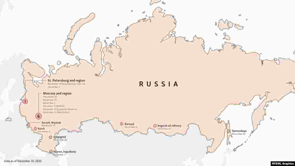 A map showing the locations of significant recent fires across Russia.